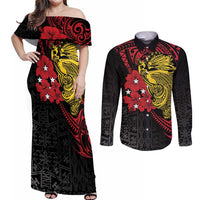 Papua New Guinea 49th Independence Day Couples Matching Off Shoulder Maxi Dress and Long Sleeve Button Shirt Motuan Revareva Bird-of-Paradise