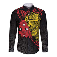 Papua New Guinea 49th Independence Day Long Sleeve Button Shirt Motuan Revareva Bird-of-Paradise
