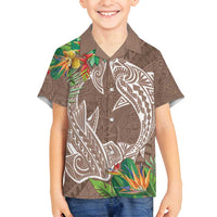 Polynesia Family Matching Off Shoulder Maxi Dress and Hawaiian Shirt Sharks Duo Tropical Brown