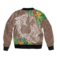Polynesia Sleeve Zip Bomber Jacket Sharks Duo Tropical Brown