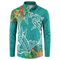 Polynesia Button Sweatshirt Sharks Duo Tropical Teal
