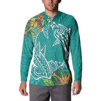 Polynesia Button Sweatshirt Sharks Duo Tropical Teal