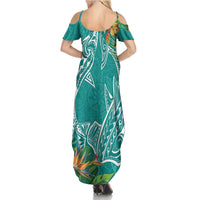 Polynesia Summer Maxi Dress Sharks Duo Tropical Teal