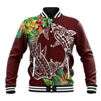 Polynesia Baseball Jacket Sharks Duo Tropical Oxblood