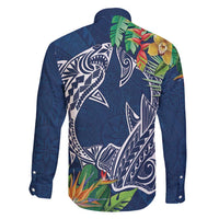 Polynesia Family Matching Tank Maxi Dress and Hawaiian Shirt Sharks Duo Tropical Navy