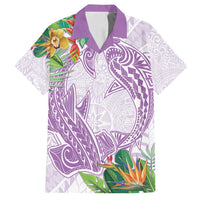 Polynesia Family Matching Tank Maxi Dress and Hawaiian Shirt Sharks Duo Tropical Lavender LT7 Dad's Shirt - Short Sleeve Lavender - Polynesian Pride