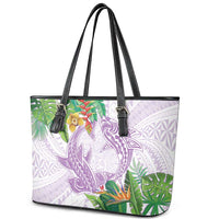 Polynesia Leather Tote Bag Sharks Duo Tropical Lavender