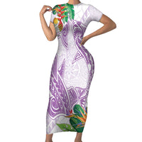 Polynesia Short Sleeve Bodycon Dress Sharks Duo Tropical Lavender