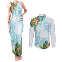 Polynesia Couples Matching Tank Maxi Dress and Long Sleeve Button Shirt Sharks Duo Tropical Turquoise