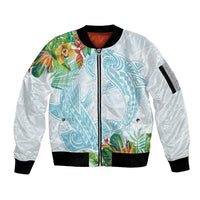 Polynesia Sleeve Zip Bomber Jacket Sharks Duo Tropical Turquoise