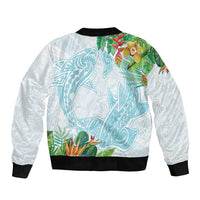 Polynesia Sleeve Zip Bomber Jacket Sharks Duo Tropical Turquoise