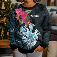 Niue Personalised Kid Ugly Christmas Sweater Hiapo Mix Coconut Crab LT7 - Polynesian Pride