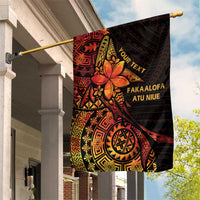 Niue Fakaalofa Atu Personalised Garden Flag Whale Hiapo Fiery Motif LT7 House Flag Art - Polynesian Pride