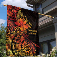 Niue Fakaalofa Atu Personalised Garden Flag Whale Hiapo Fiery Motif LT7 - Polynesian Pride