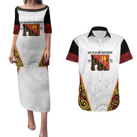 Personalized Papua New Guinea Couples Matching Puletasi and Hawaiian Shirt Hapi De bilong Indipendens PNG