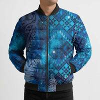 Aotearoa Taniko Matariki Bomber Puffer Jacket Cosmic Blue