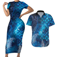 Aotearoa Taniko Matariki Couples Matching Short Sleeve Bodycon Dress and Hawaiian Shirt Cosmic Blue