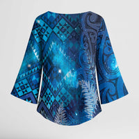 Aotearoa Taniko Matariki Kimono Sleeve Blouse Cosmic Blue