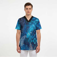 Aotearoa Taniko Matariki Scrub Top Cosmic Blue