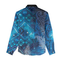 Aotearoa Taniko Matariki Women Casual Shirt Cosmic Blue