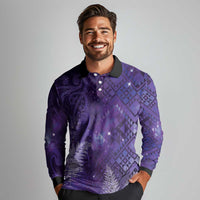 Aotearoa Taniko Matariki Long Sleeve Polo Shirt Cosmic Violet
