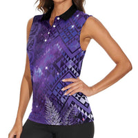 Aotearoa Taniko Matariki Women Sleeveless Polo Shirt Cosmic Violet