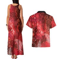 Aotearoa Taniko Matariki Couples Matching Tank Maxi Dress and Hawaiian Shirt Cosmic Red