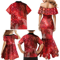 Aotearoa Taniko Matariki Family Matching Mermaid Dress and Hawaiian Shirt Cosmic Red