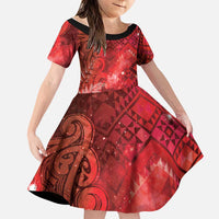 Aotearoa Taniko Matariki Family Matching Off Shoulder Short Dress and Hawaiian Shirt Cosmic Red
