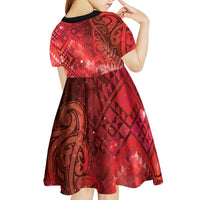 Aotearoa Taniko Matariki Kid Short Sleeve Dress Cosmic Red