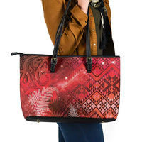 Aotearoa Taniko Matariki Leather Tote Bag Cosmic Red
