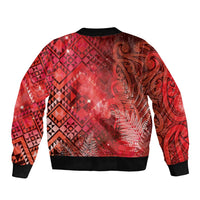 Aotearoa Taniko Matariki Sleeve Zip Bomber Jacket Cosmic Red