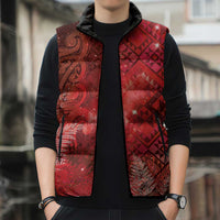 Aotearoa Taniko Matariki Sleeveless Puffer Jacket Cosmic Red