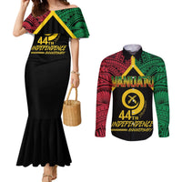 Vanuatu 44th Independence Anniversary Couples Matching Mermaid Dress and Long Sleeve Button Shirt LT7 Colorful - Polynesian Pride