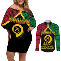 Vanuatu 44th Independence Anniversary Couples Matching Off Shoulder Short Dress and Long Sleeve Button Shirt LT7 Colorful - Polynesian Pride