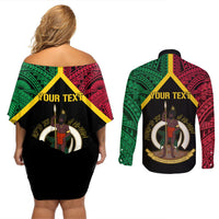 Vanuatu 44th Independence Anniversary Couples Matching Off Shoulder Short Dress and Long Sleeve Button Shirt LT7 - Polynesian Pride