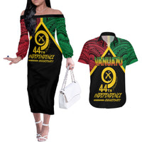 Vanuatu 44th Independence Anniversary Couples Matching Off The Shoulder Long Sleeve Dress and Hawaiian Shirt LT7 Colorful - Polynesian Pride