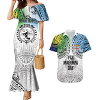 Malampa Fiji Day Couples Matching Mermaid Dress and Hawaiian Shirt Gradient Style LT7 White - Polynesian Pride