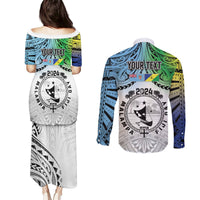Malampa Fiji Day Couples Matching Puletasi and Long Sleeve Button Shirt Gradient Style LT7 - Polynesian Pride