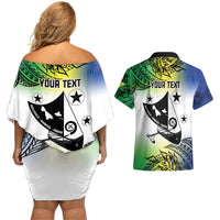 Malampa Day Couples Matching Off Shoulder Short Dress and Hawaiian Shirt Emblem Gradient Style LT7 - Polynesian Pride