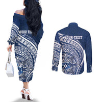 Tonga Queen Salote College Personalized Couples Matching Off The Shoulder Long Sleeve Dress and Long Sleeve Button Shirt Ngatu Tokelaufeletoa Motifs
