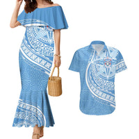 Tonga Apifo'ou Kolisi Personalized Couples Matching Mermaid Dress and Hawaiian Shirt Ngatu Tokelaufeletoa Motifs LT7 Light Blue - Polynesian Pride