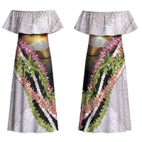 Hawaii Mokihana Mix Pikake Leis Mahalo 'Olelo Family Matching Off Shoulder Maxi Dress and Hawaiian Shirt Black LT7 Mom's Dress Black - Polynesian Pride