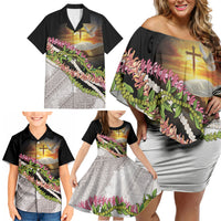 Hawaii Mokihana Mix Pikake Leis Mahalo 'Olelo Family Matching Off Shoulder Short Dress and Hawaiian Shirt Black LT7 - Polynesian Pride