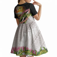 Hawaii Mokihana Mix Pikake Leis Mahalo 'Olelo Kid Short Sleeve Dress Black LT7 - Polynesian Pride