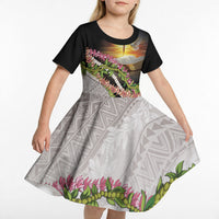 Hawaii Mokihana Mix Pikake Leis Mahalo 'Olelo Kid Short Sleeve Dress Black LT7 - Polynesian Pride