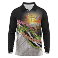 Hawaii Mokihana Mix Pikake Leis Mahalo 'Olelo Long Sleeve Polo Shirt Black LT7 Black - Polynesian Pride