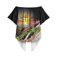 Hawaii Mokihana Mix Pikake Leis Mahalo 'Olelo Off Shoulder Wrap Waist Top Black LT7 - Polynesian Pride