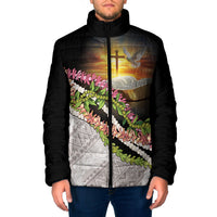 Hawaii Mokihana Mix Pikake Leis Mahalo 'Olelo Padded Jacket Black LT7 Men Black - Polynesian Pride