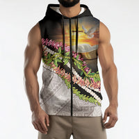 Hawaii Mokihana Mix Pikake Leis Mahalo 'Olelo Sleeveless Zip Hoodie Black LT7 - Polynesian Pride